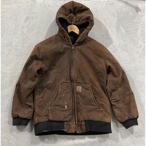 Carhartt Kids Insulated Jacket Boys L 14-16 Canvas Hooded RN13706 Chore Vintage
